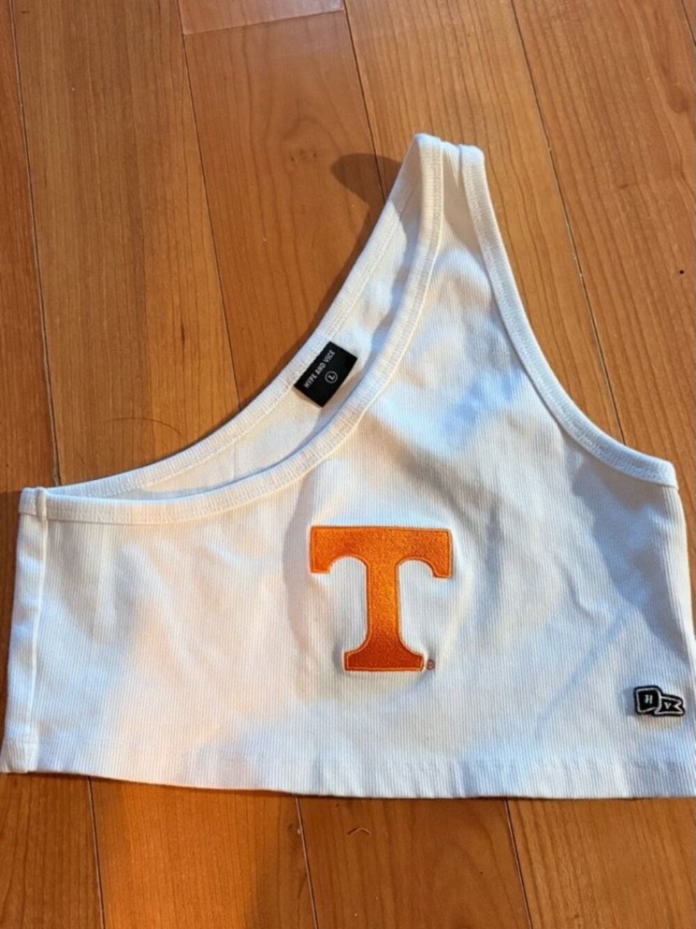 UT Volunteers Collegiate Ribbed Asymmetric Crop Top - Size Large